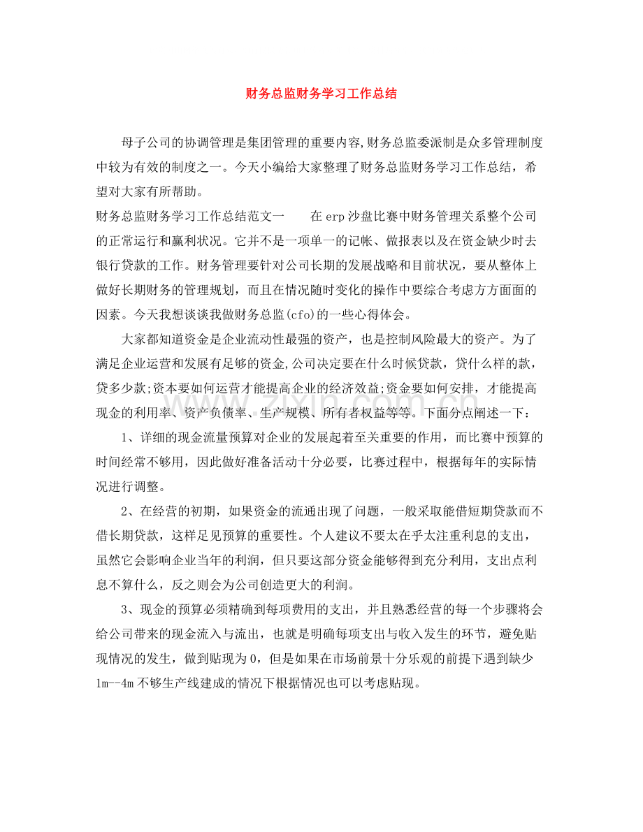 财务总监财务学习工作总结.docx_第1页