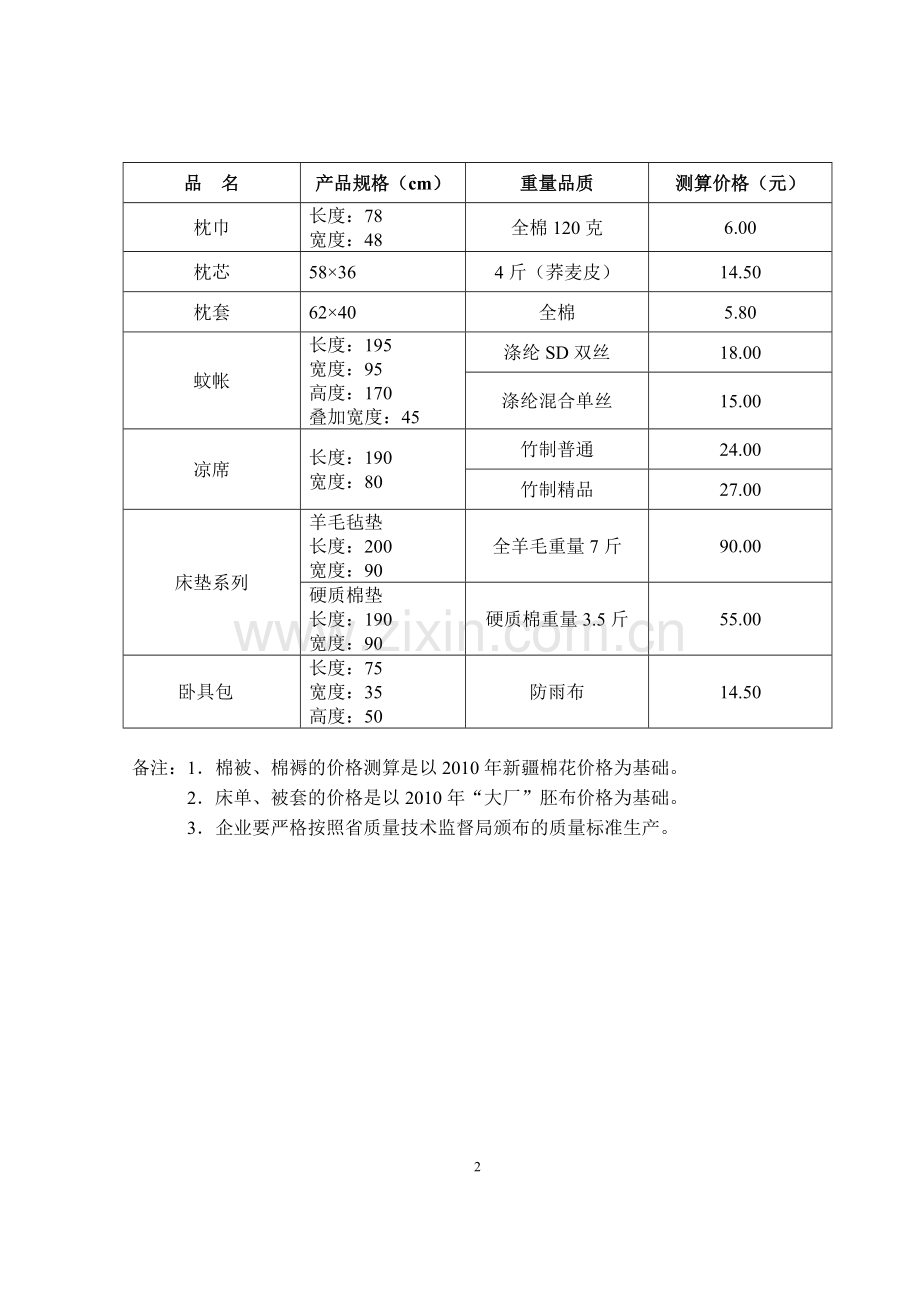 学生公寓床上用品规格标准和测算价格.doc_第2页