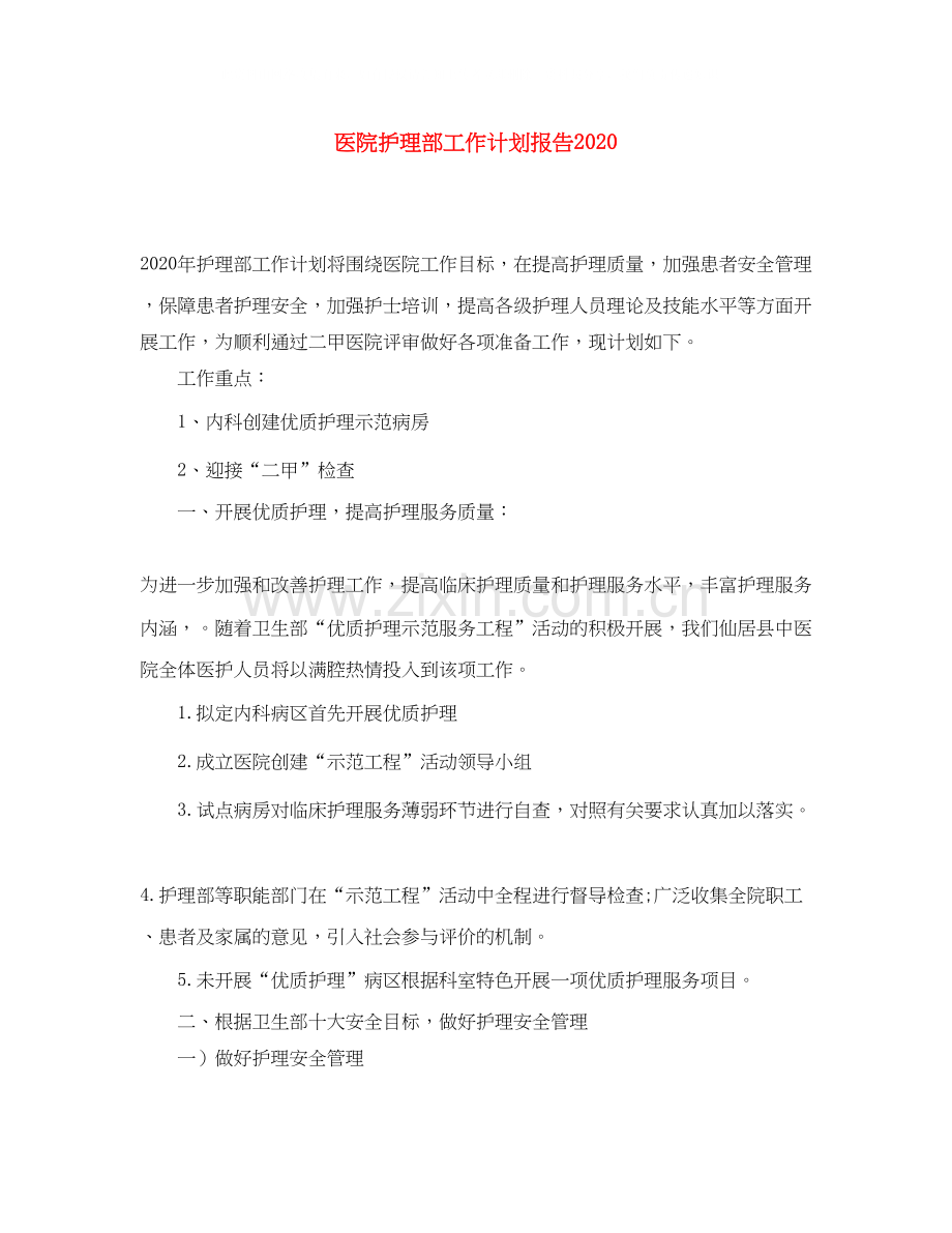 医院护理部工作计划报告.docx_第1页