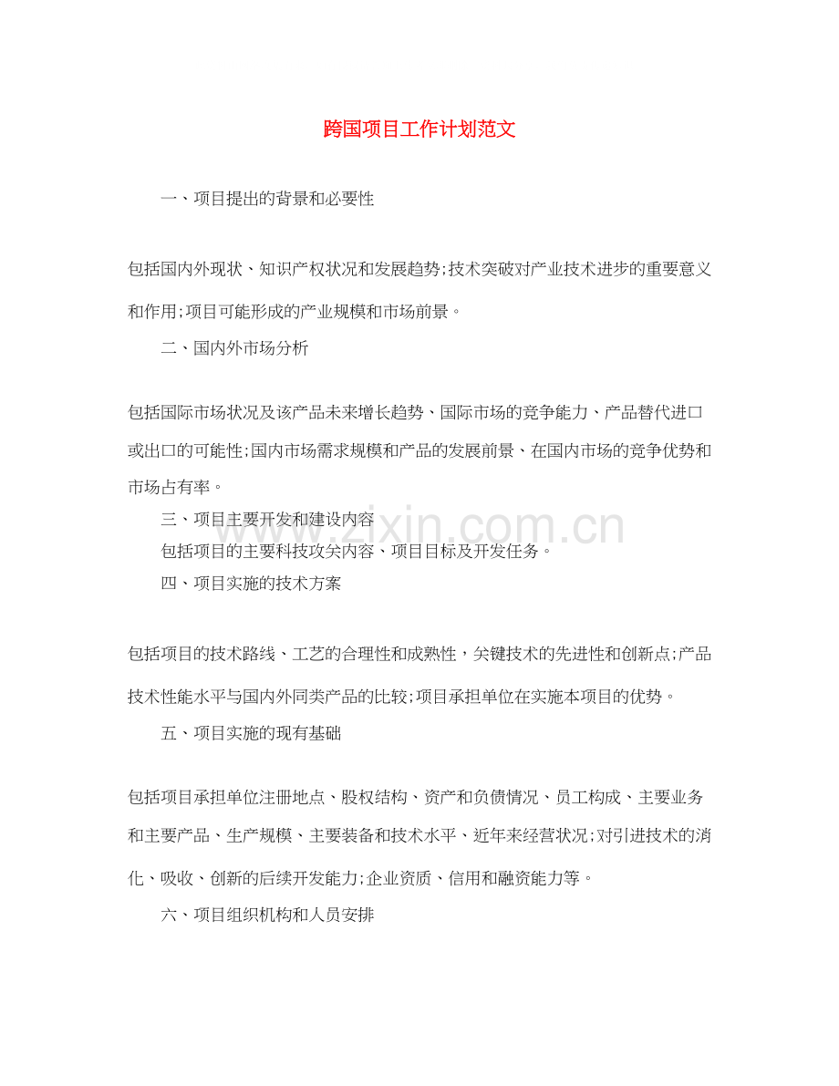 跨国项目工作计划范文.docx_第1页
