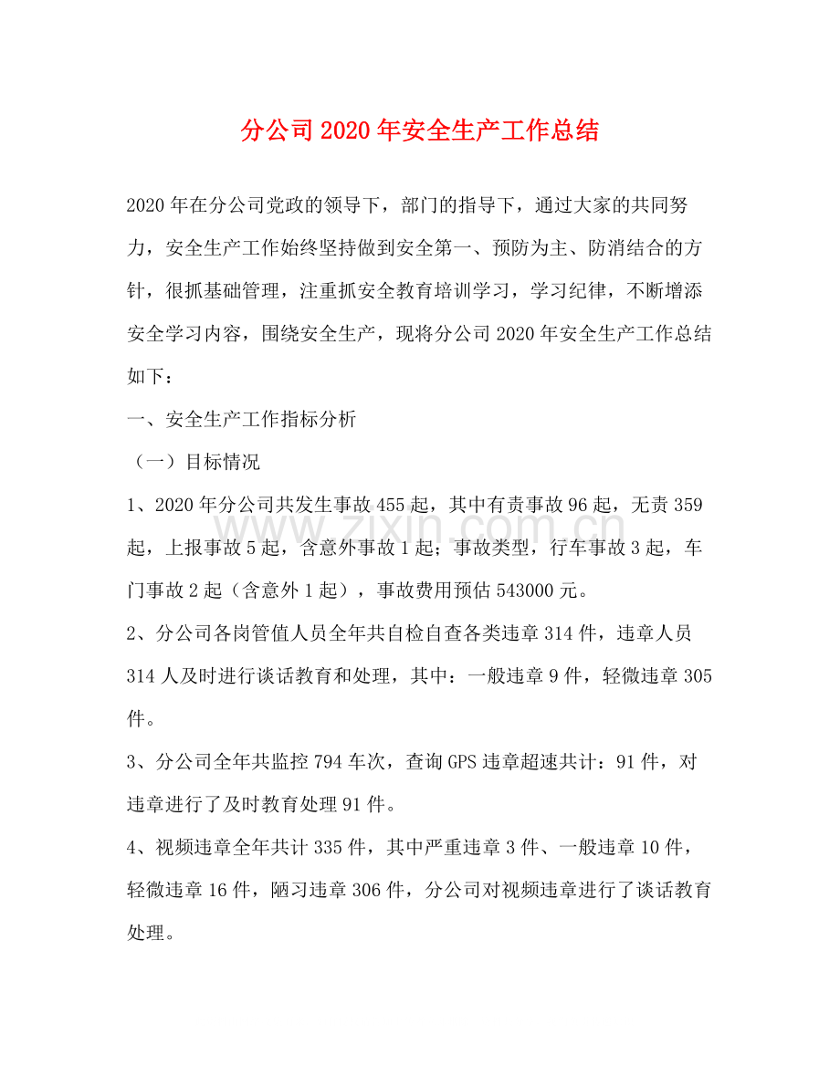 分公司年安全生产工作总结.docx_第1页