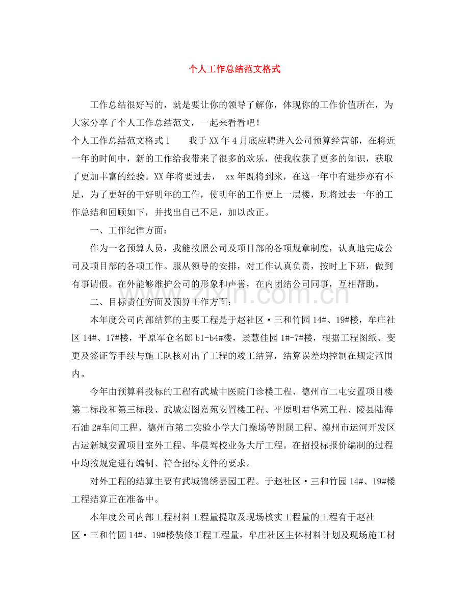 个人工作总结范文格式.docx_第1页