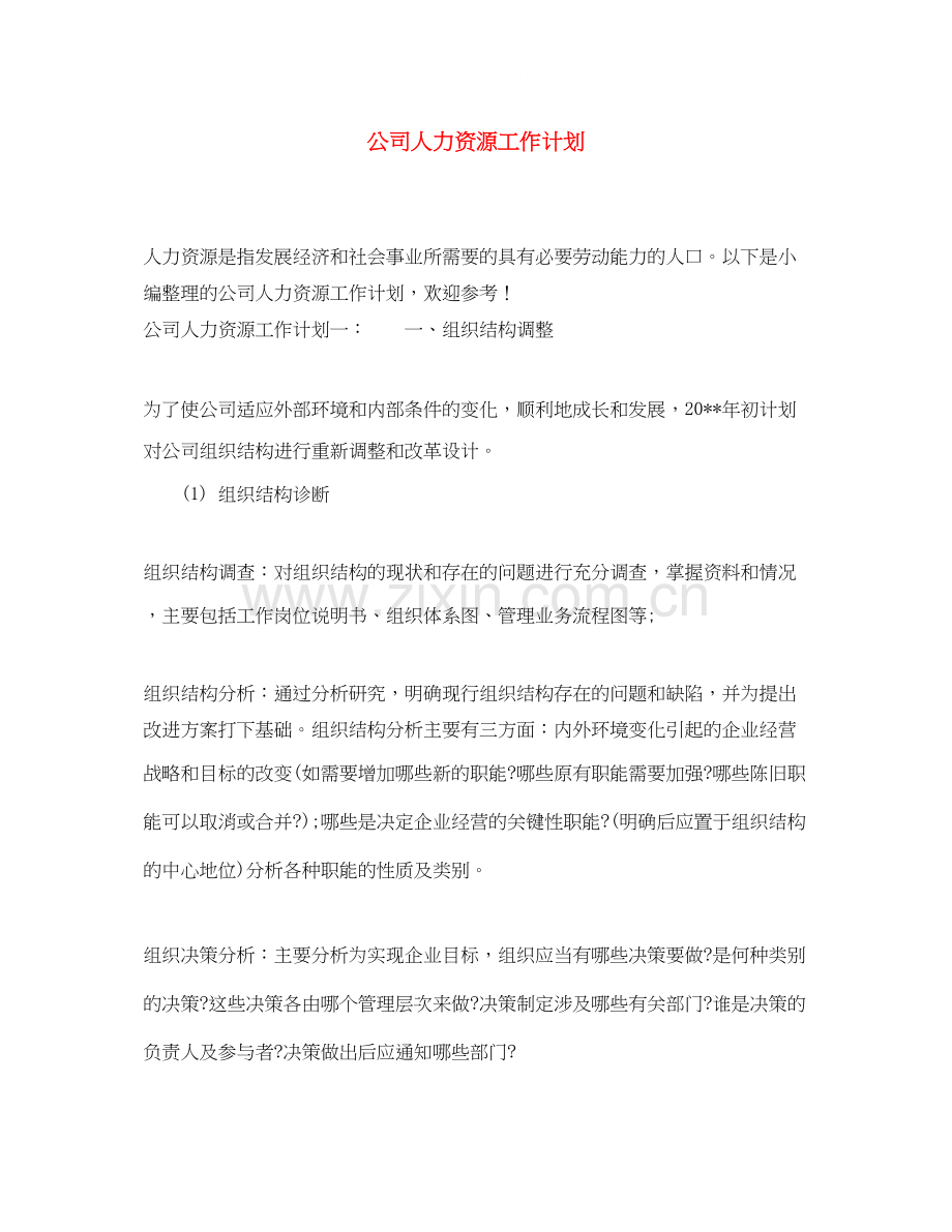 公司人力资源工作计划.docx_第1页