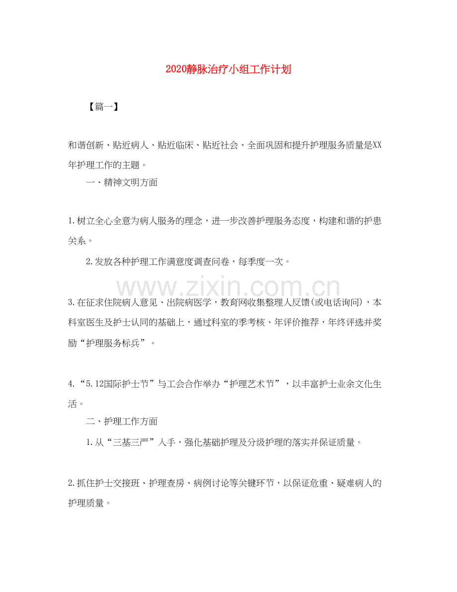 静脉治疗小组工作计划.docx_第1页