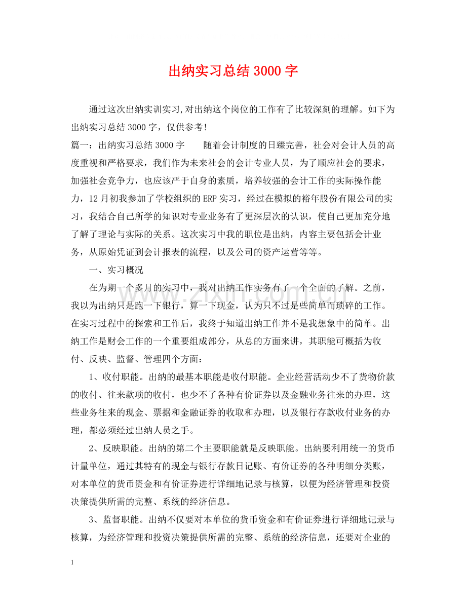 出纳实习总结3000字.docx_第1页