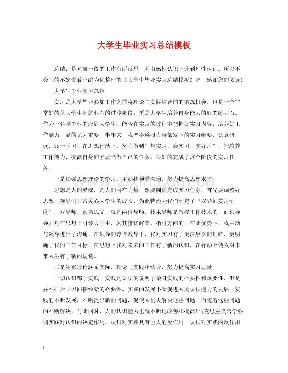 大学生毕业实习总结模板.docx_第1页