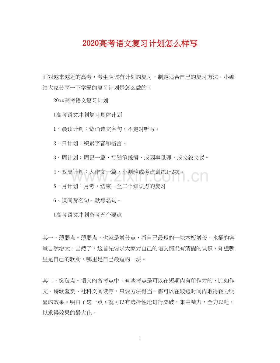 高考语文复习计划怎么样写.docx_第1页
