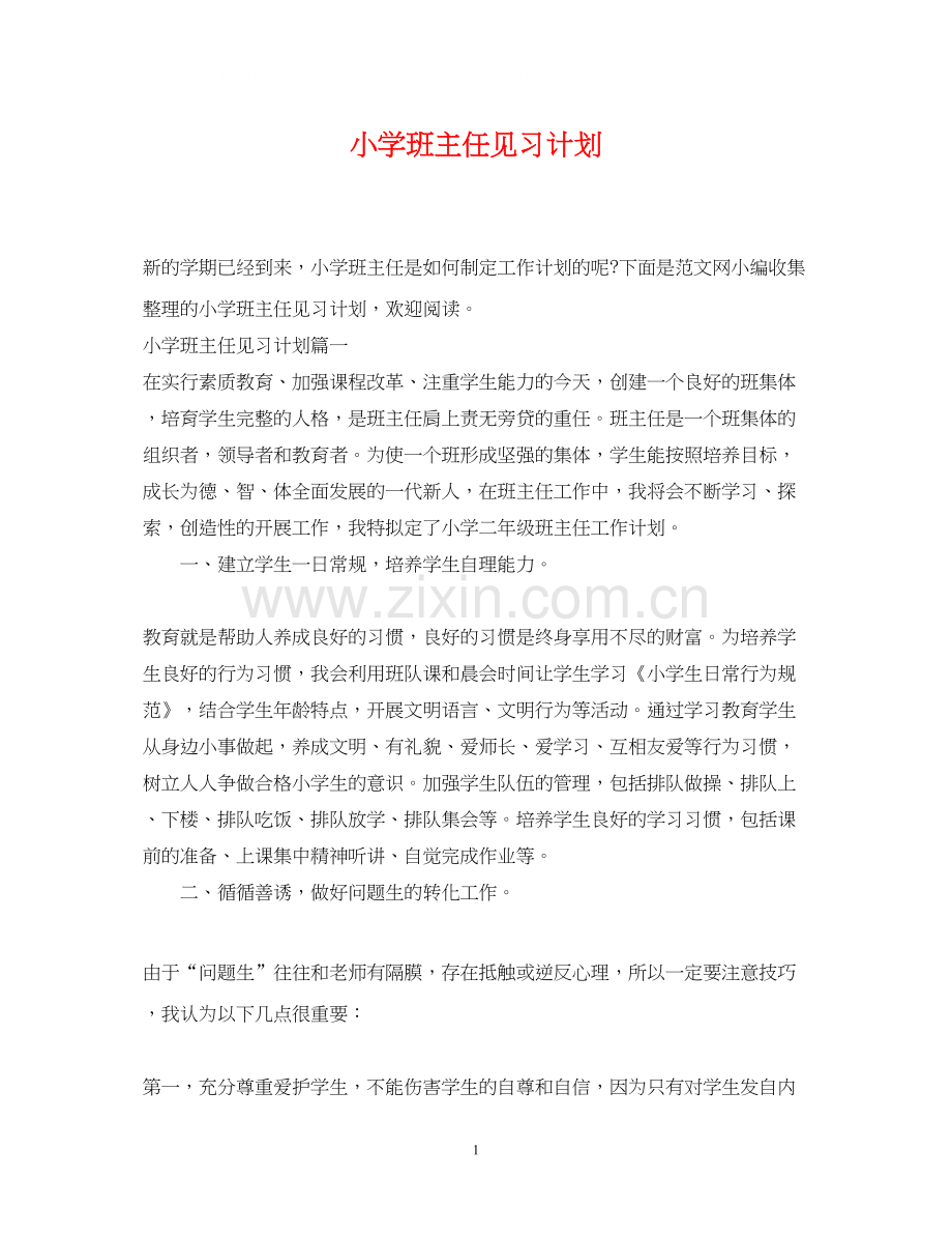 小学班主任见习计划.docx_第1页