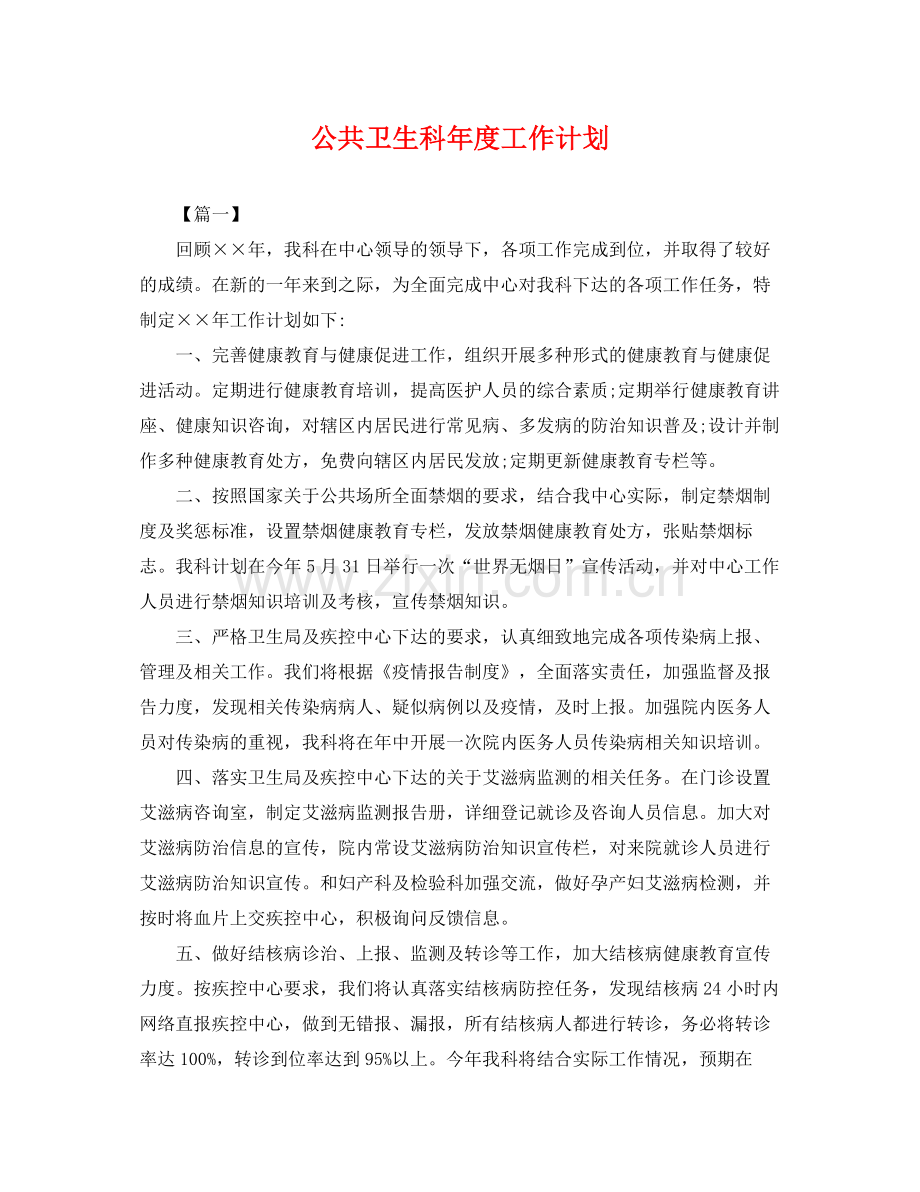 公共卫生科年度工作计划 .docx_第1页