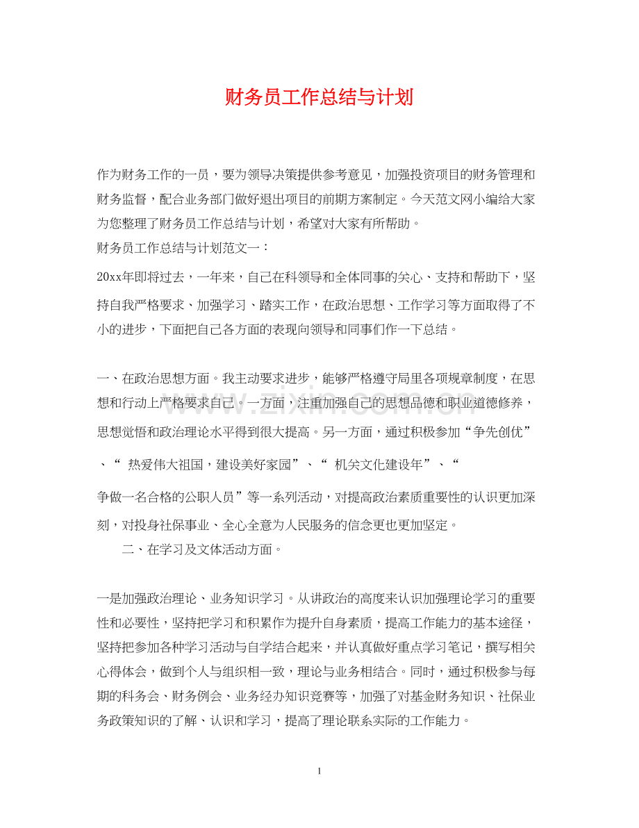 财务员工作总结与计划.docx_第1页