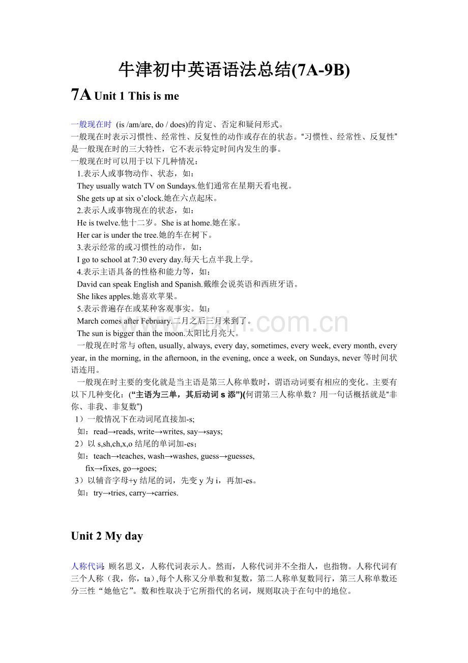 2012牛津初中英语语法总结(7A-9B).doc_第1页
