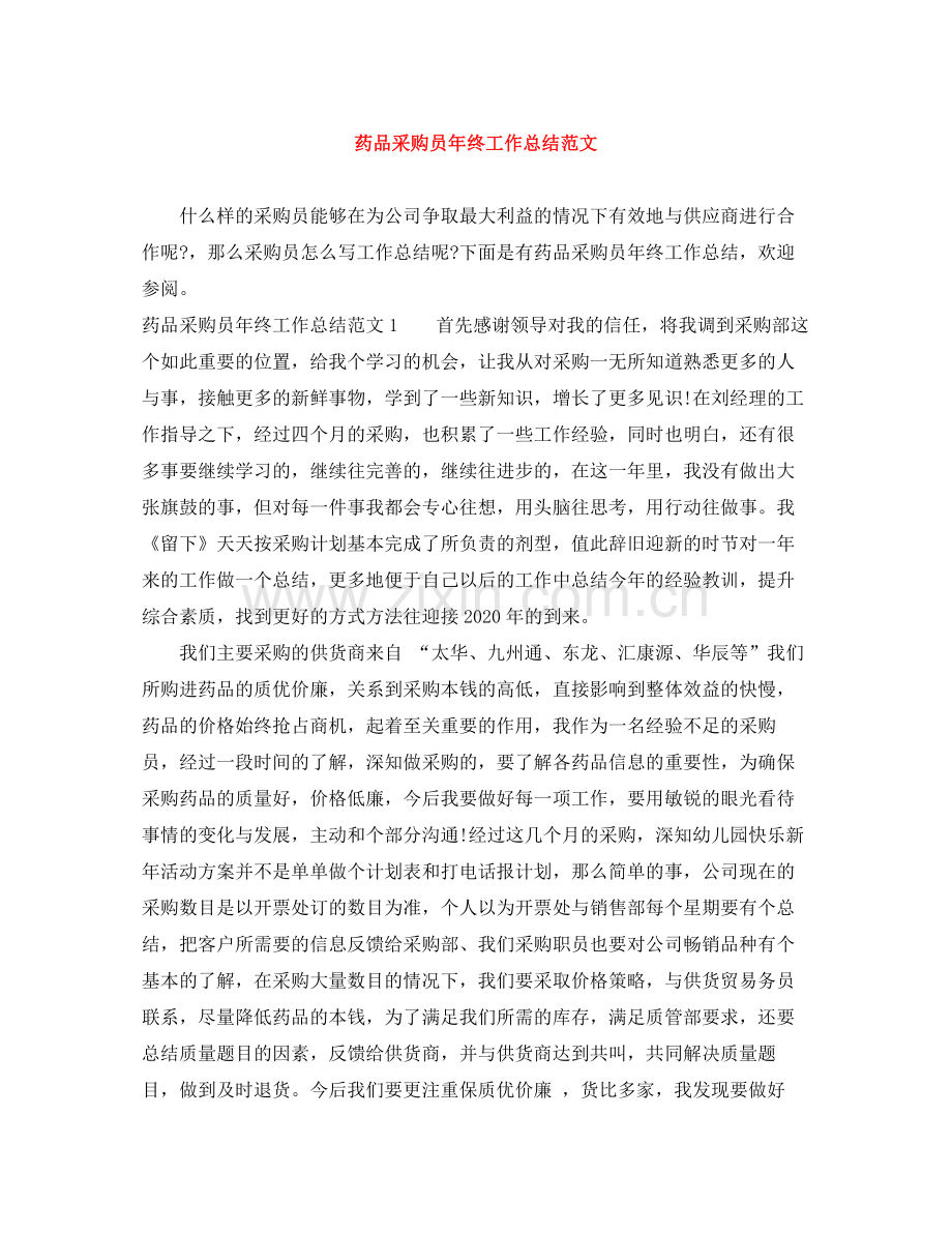 药品采购员年终工作总结范文.docx_第1页