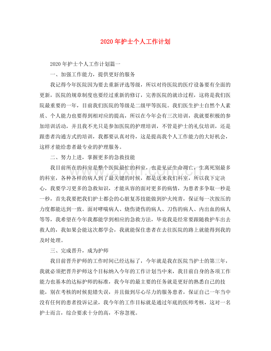 2020年护士个人工作计划.docx_第1页