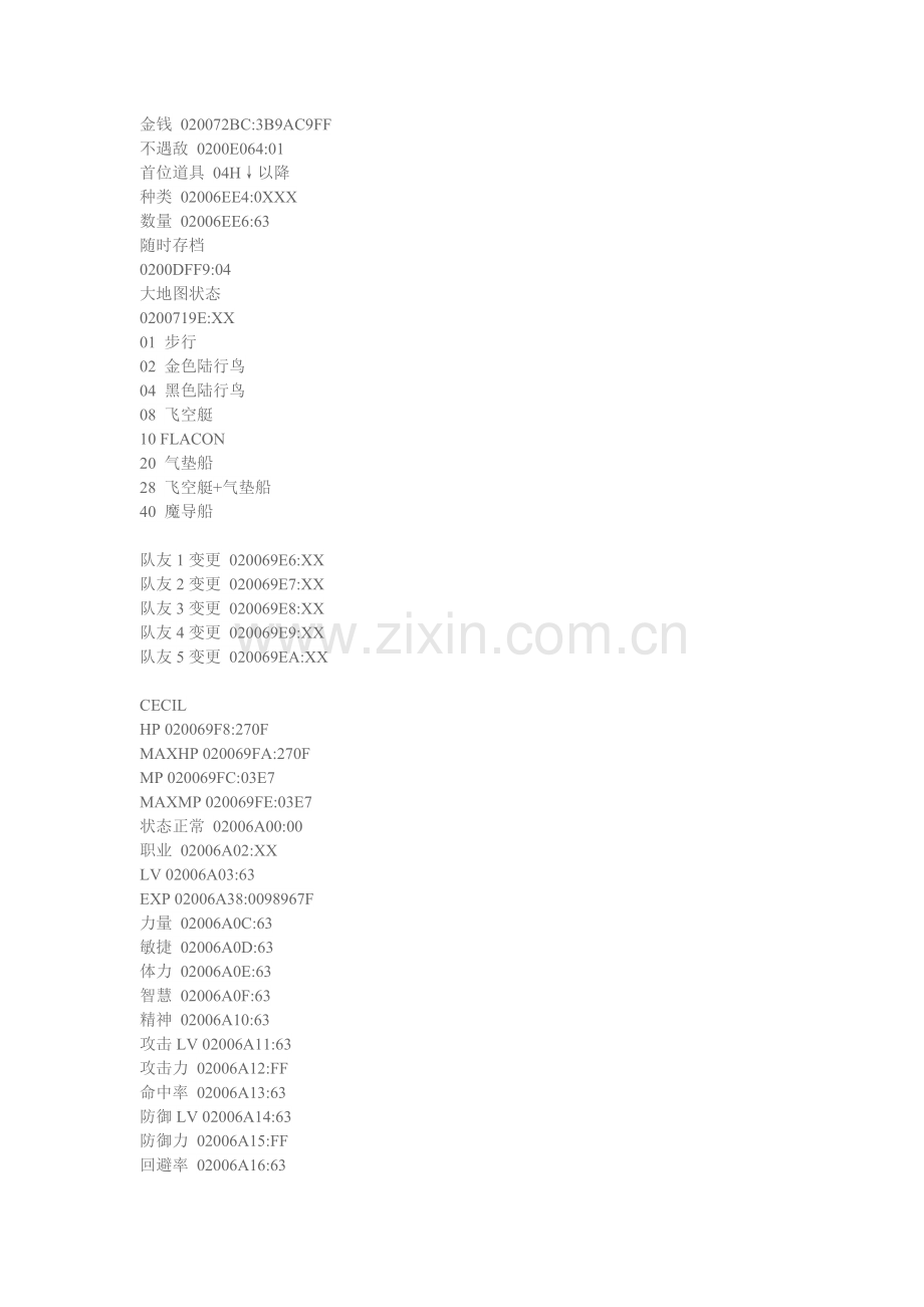 最终幻想4 金手指代码.doc_第1页