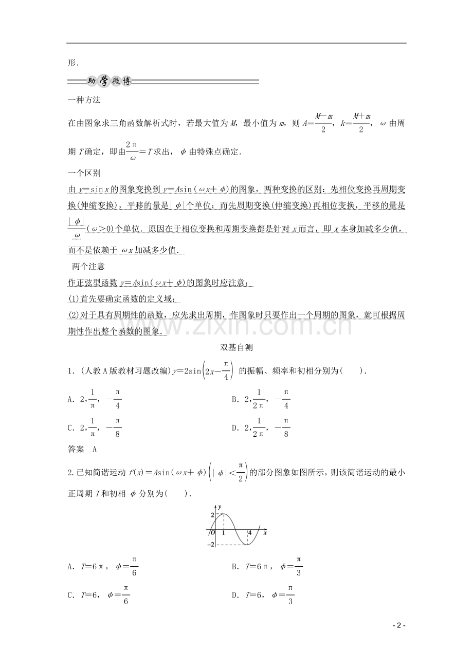 2013高考数学一轮复习-第四篇三角函数、解三角形第4讲-正弦型函数y=Asin(ωx+φ)的图象及应用教案-理.doc_第2页