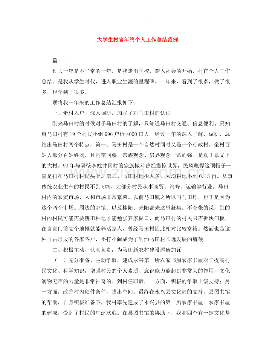 大学生村官年终个人工作总结范例.docx_第1页