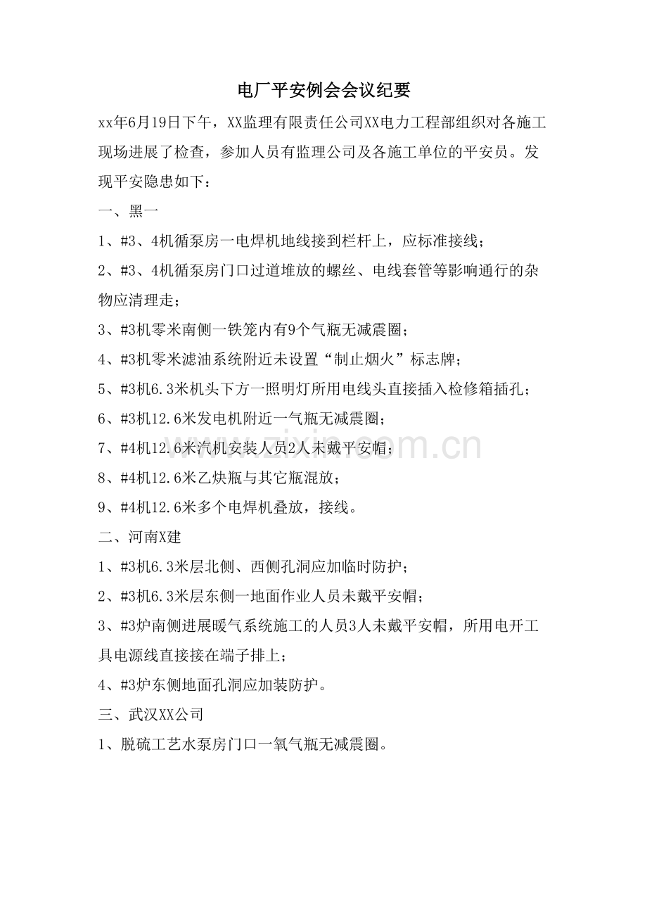 电厂安全例会会议纪要.doc_第1页