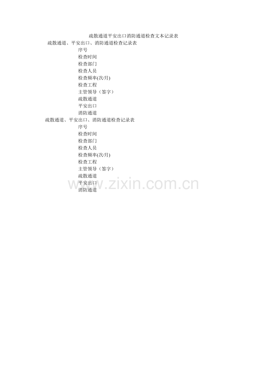 疏散通ۥ道安全出口消防通道检查文本记录表.doc_第1页