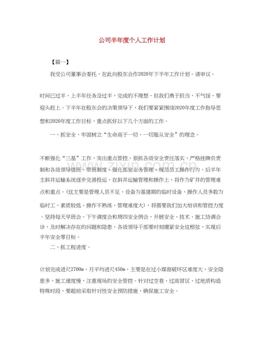 公司半年度个人工作计划.docx_第1页