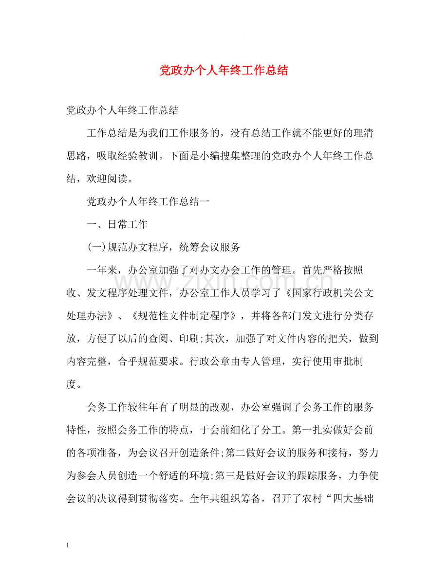 党政办个人年终工作总结.docx_第1页
