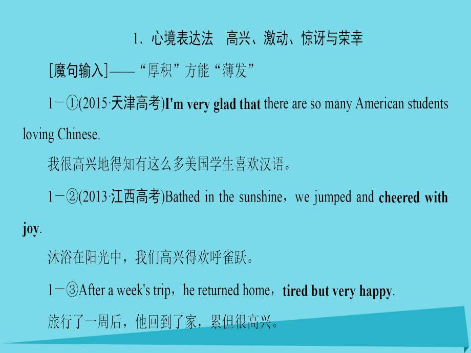 版高考英语一轮总复习 第1部分 书面表达分层突破 层级1 魔句荟萃 从句子练起课件.ppt_第2页
