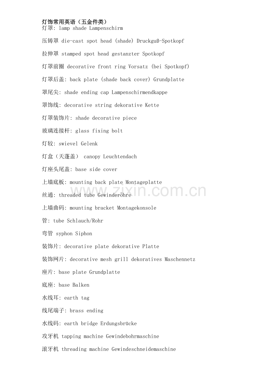 灯饰常用英语.doc_第1页