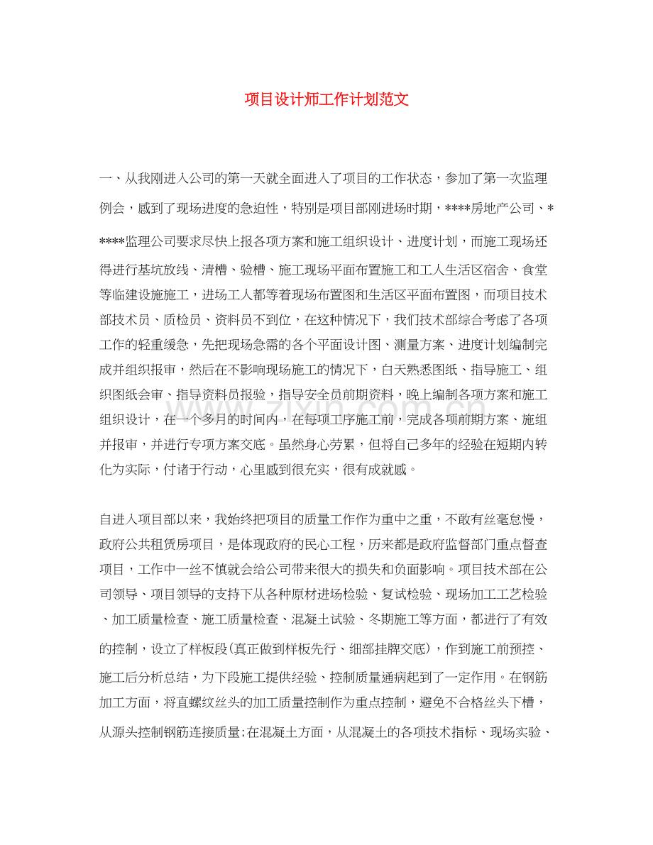 项目设计师工作计划范文.docx_第1页