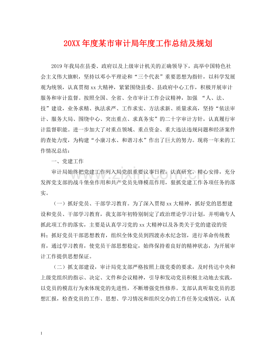 某市审计局年度工作总结及规划.docx_第1页