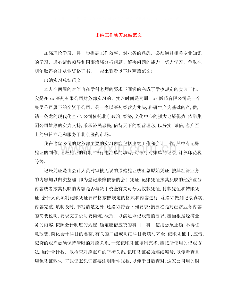 出纳工作实习总结范文.docx_第1页