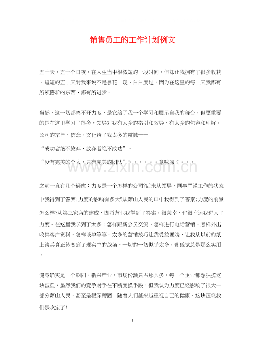 销售员工的工作计划例文.docx_第1页