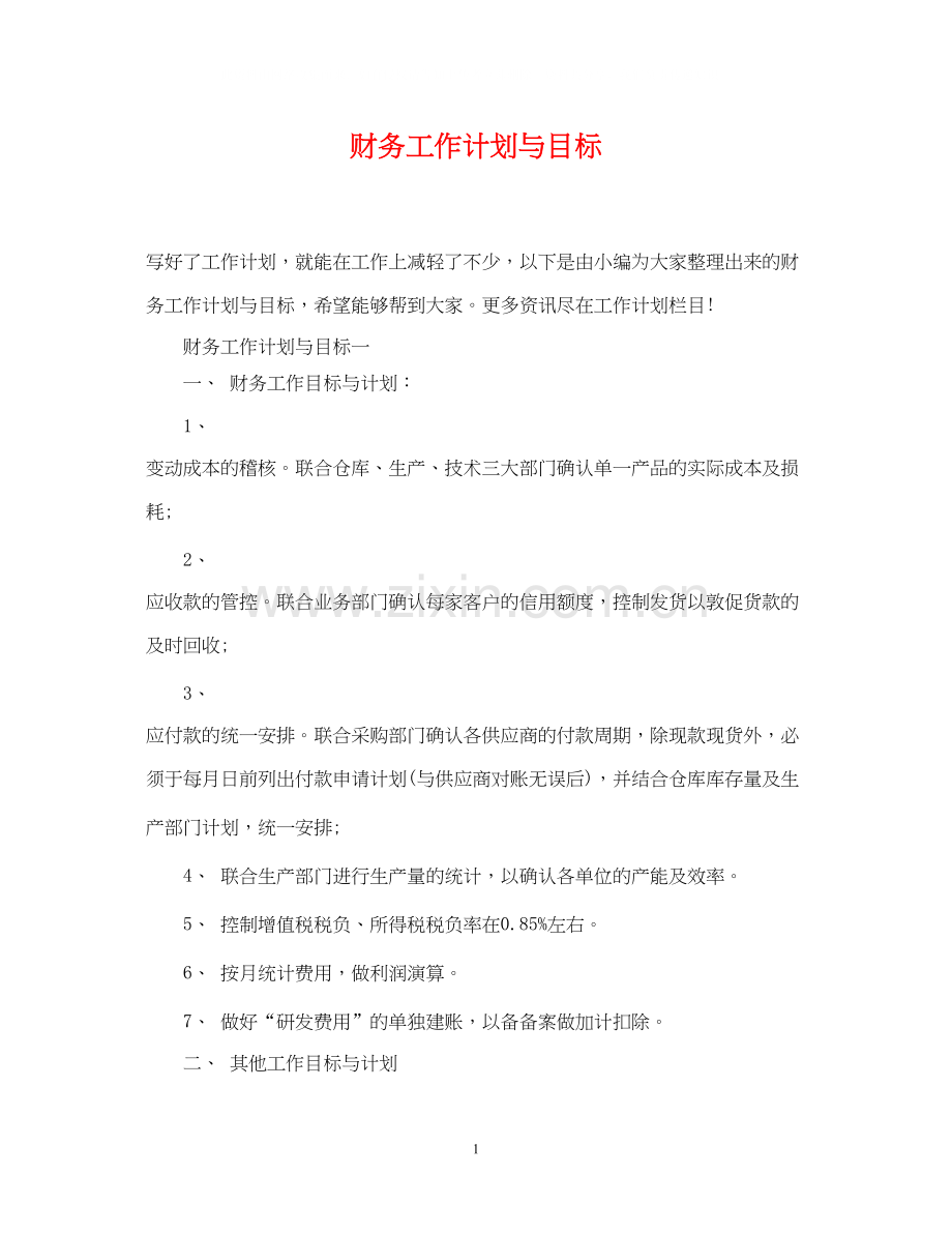 财务工作计划与目标.docx_第1页