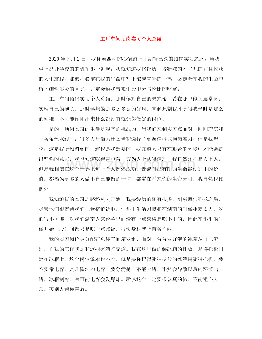 工厂车间顶岗实习个人总结.docx_第1页