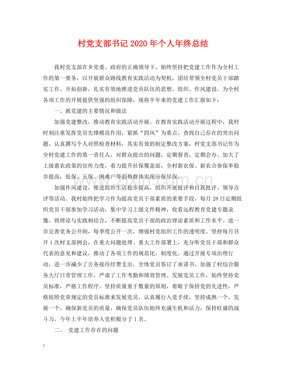 村党支部书记年个人年终总结.docx_第1页