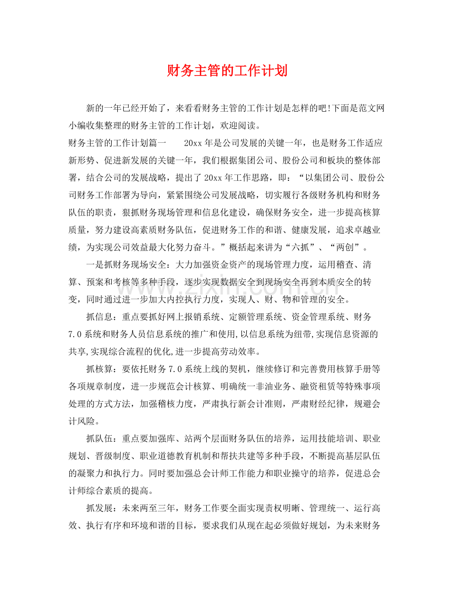 财务主管的工作计划 .docx_第1页