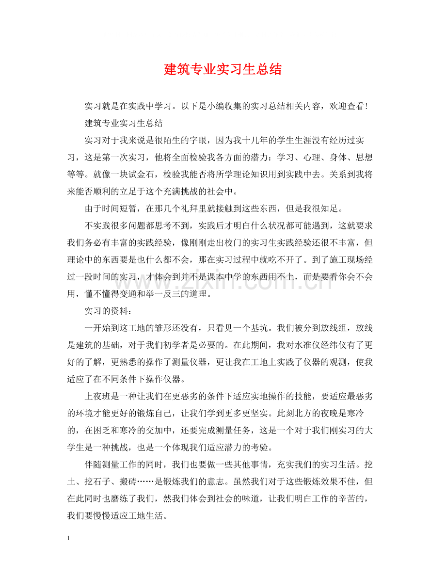 建筑专业实习生总结.docx_第1页