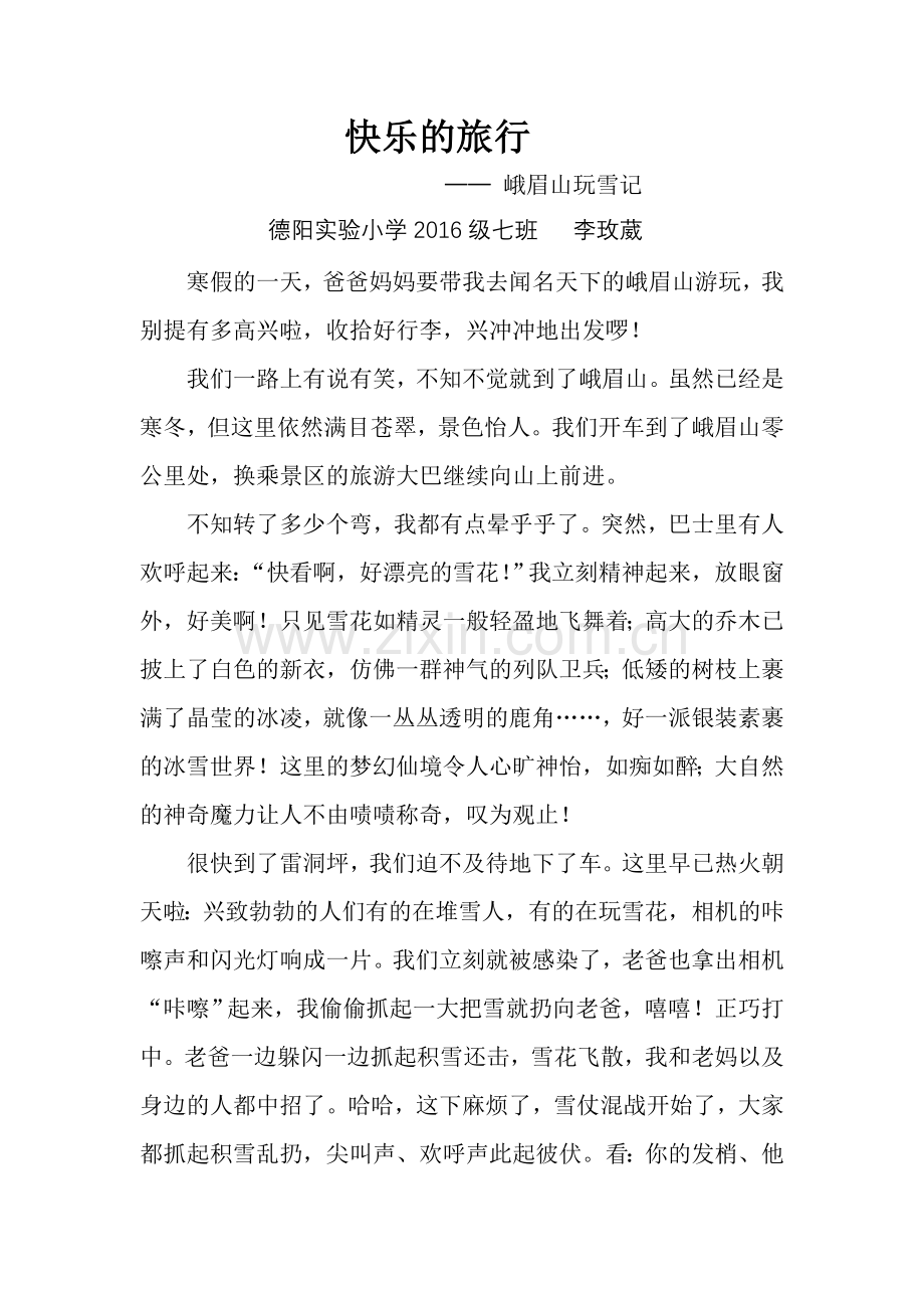 快乐的旅行—峨眉山玩雪记.doc_第1页