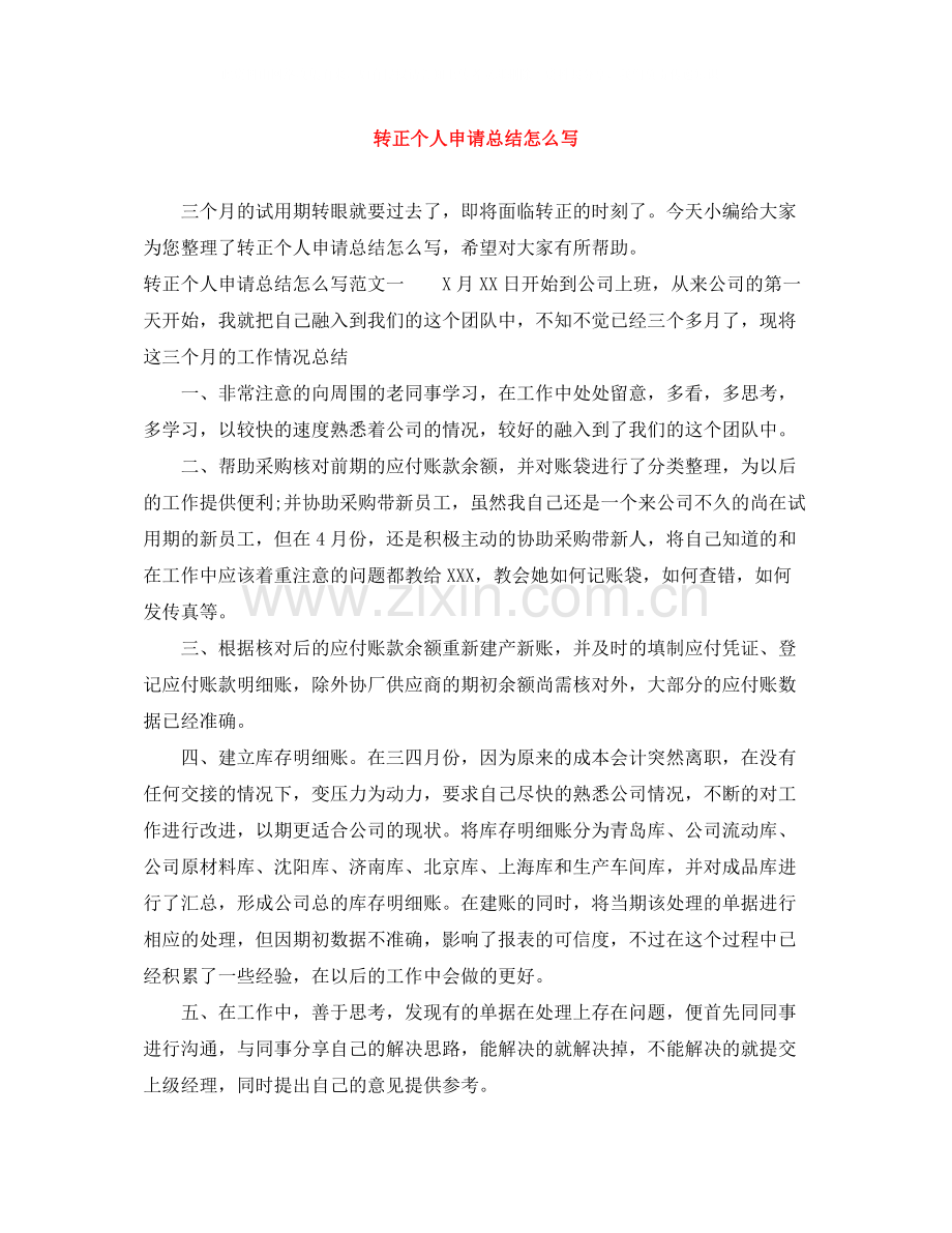 转正个人申请总结怎么写.docx_第1页