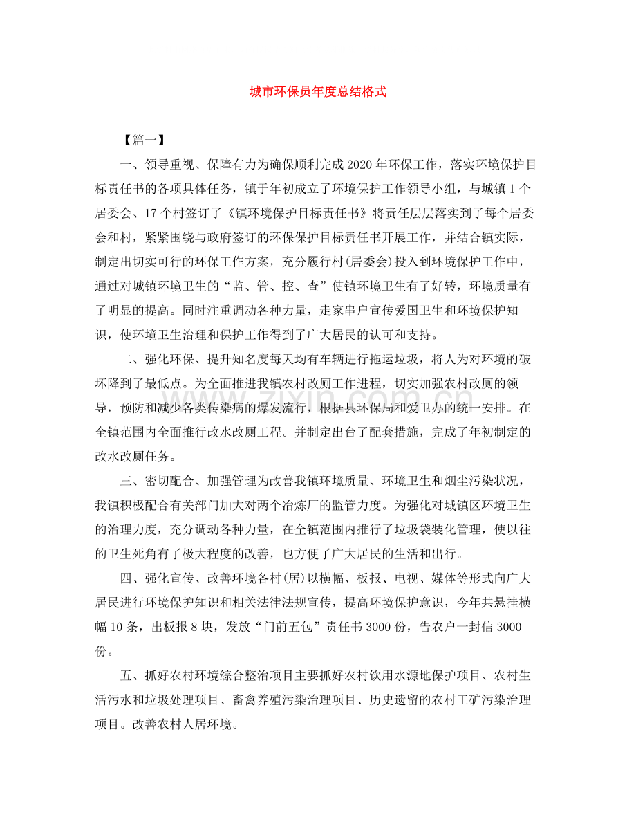 城市环保员年度总结格式.docx_第1页