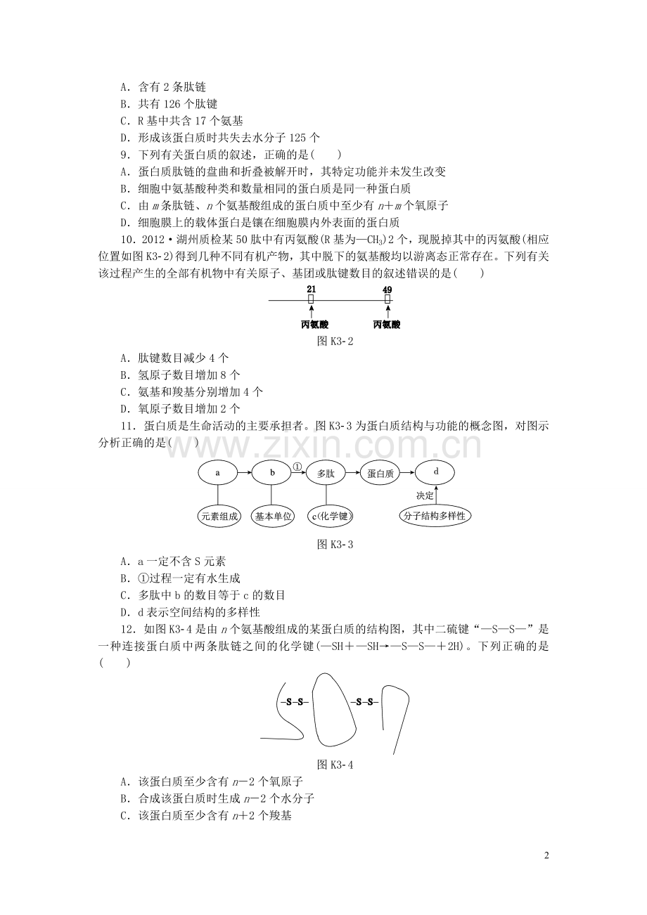 2014届高三生物一轮复习-专讲专练(基础巩固+能力提升+挑战自我)第3讲-生命活动的主要承担者蛋白质(含详.doc_第2页
