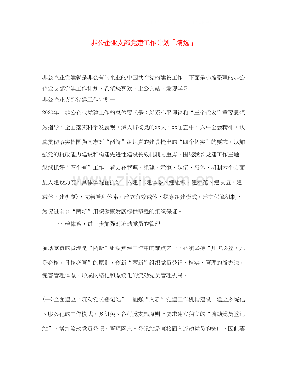 非公企业支部党建工作计划「」.docx_第1页