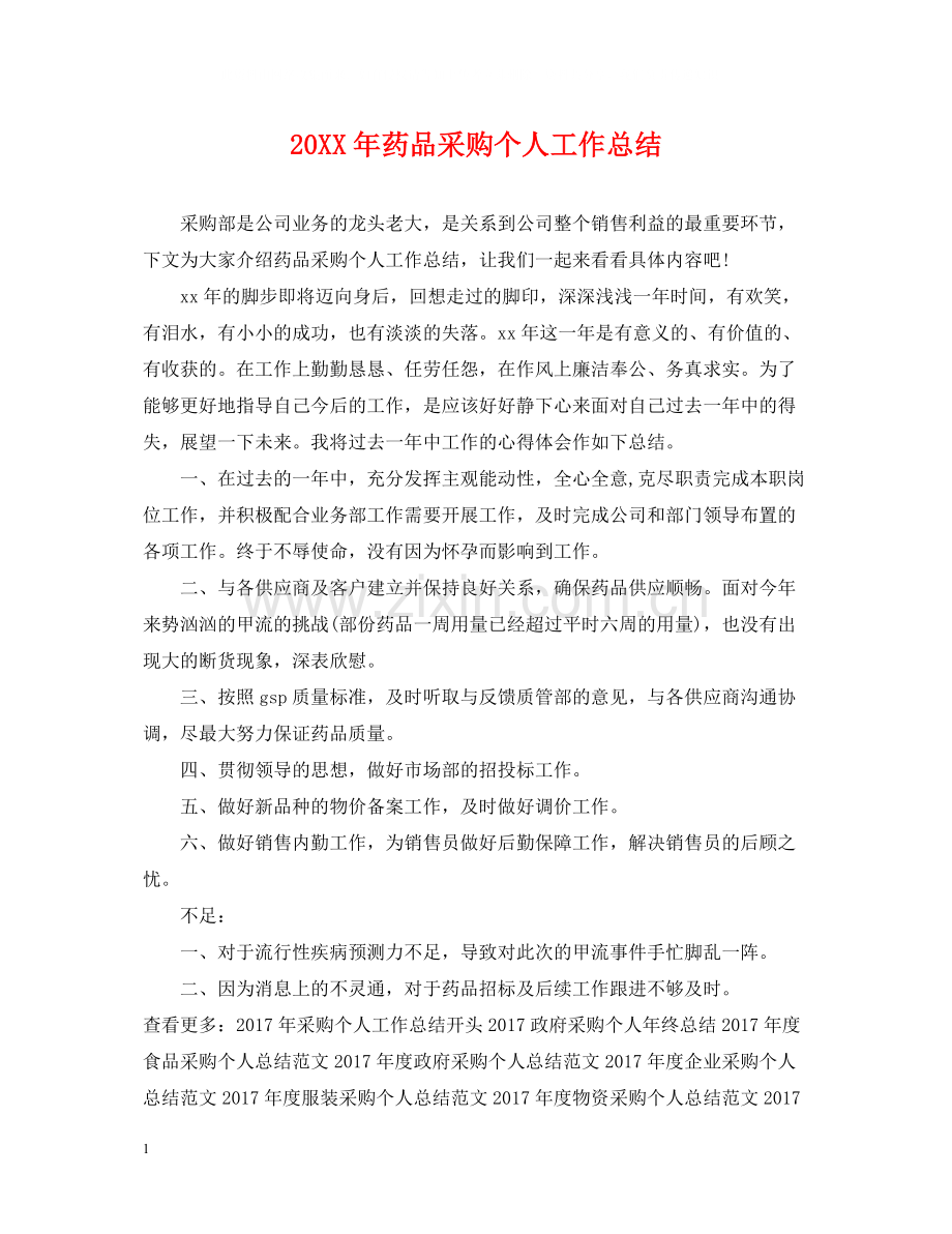 药品采购个人工作总结2.docx_第1页