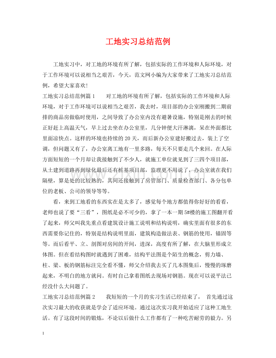 工地实习总结范例.docx_第1页