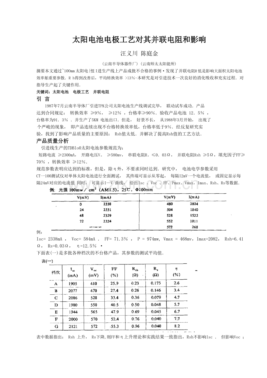 太阳电池电极工艺对其并联电阻及影响.doc_第1页