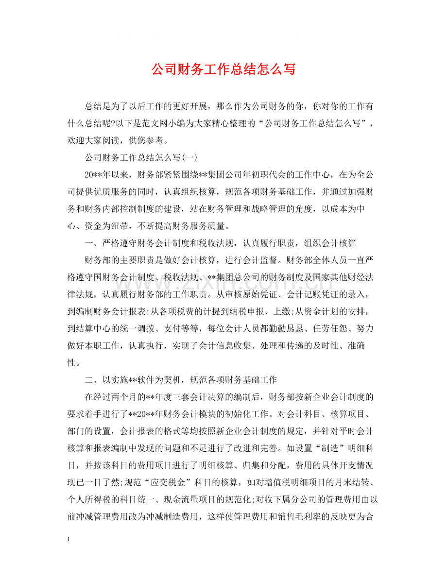 公司财务工作总结怎么写.docx_第1页
