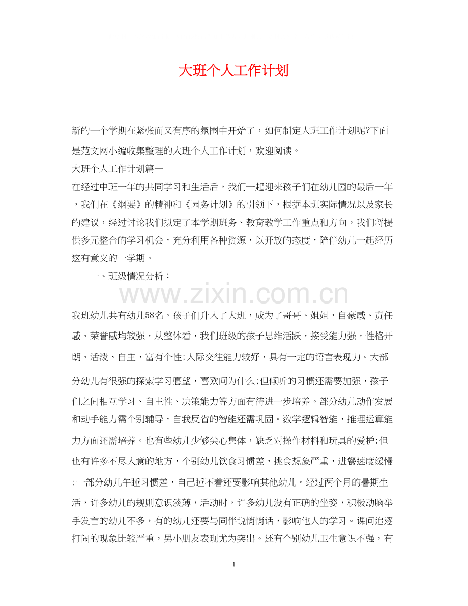 大班个人工作计划.docx_第1页