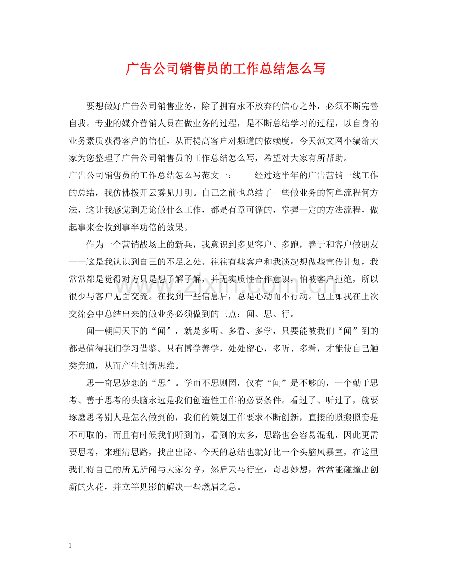广告公司销售员的工作总结怎么写.docx_第1页