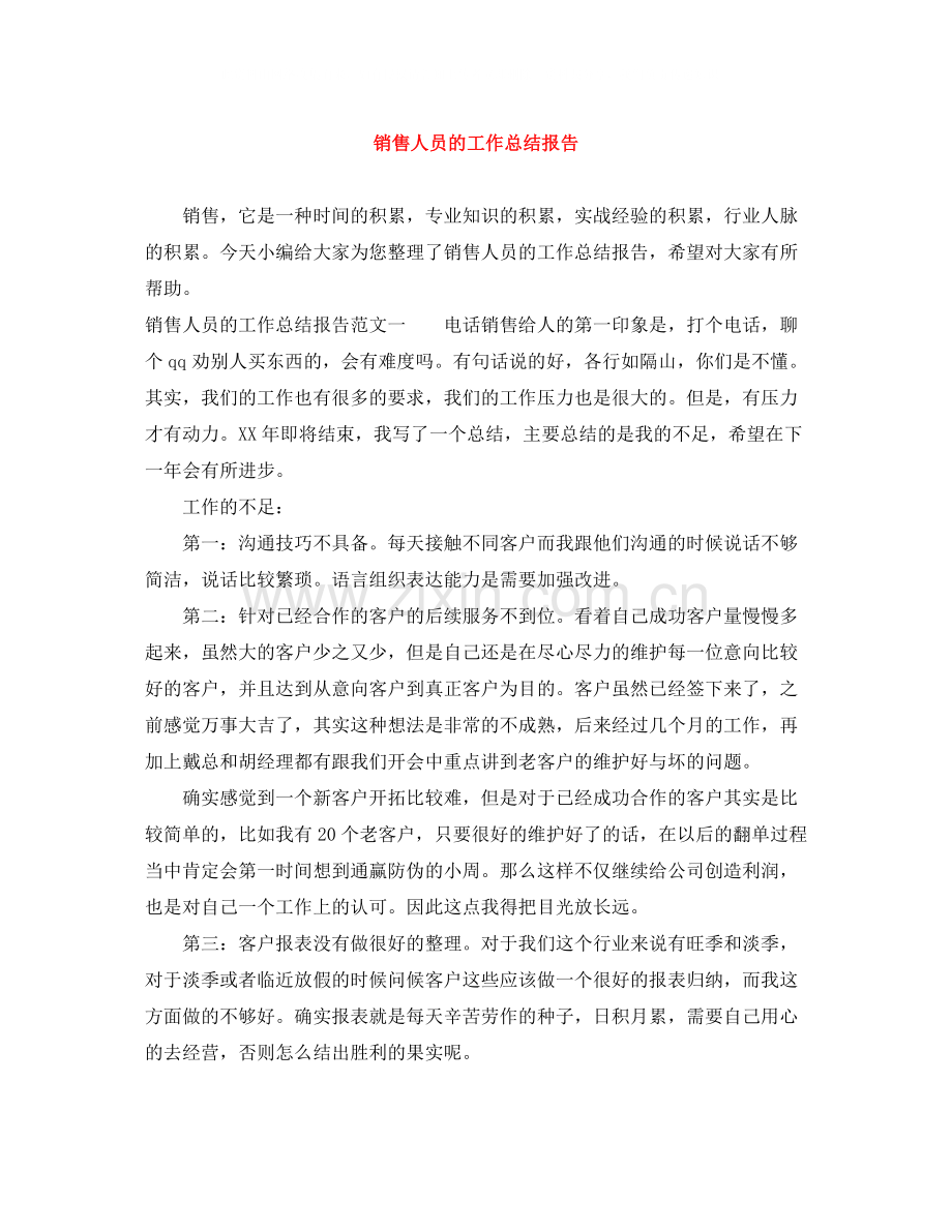 销售人员的工作总结报告.docx_第1页