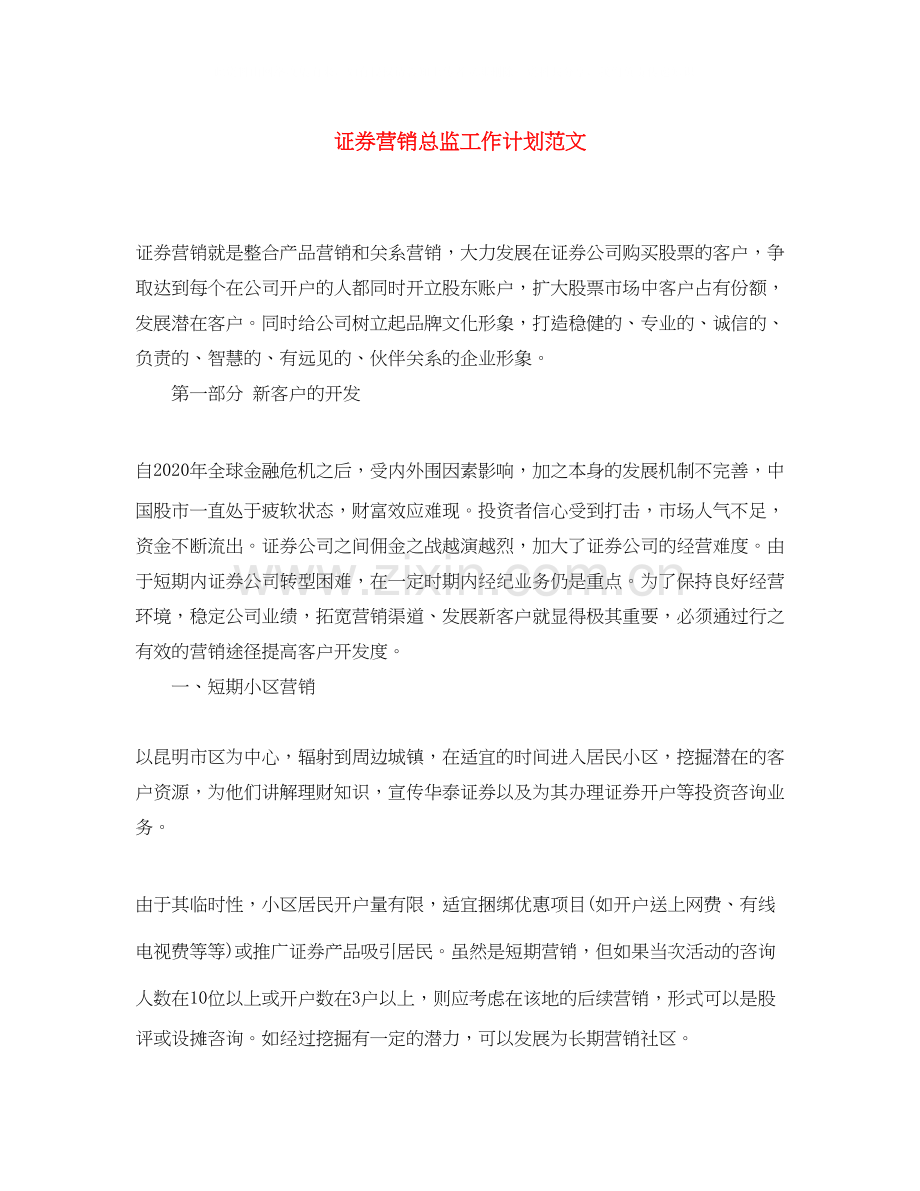 证券营销总监工作计划范文.docx_第1页