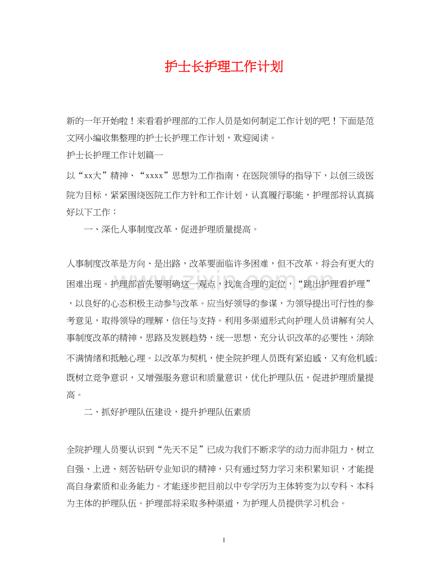 护士长护理工作计划2.docx_第1页
