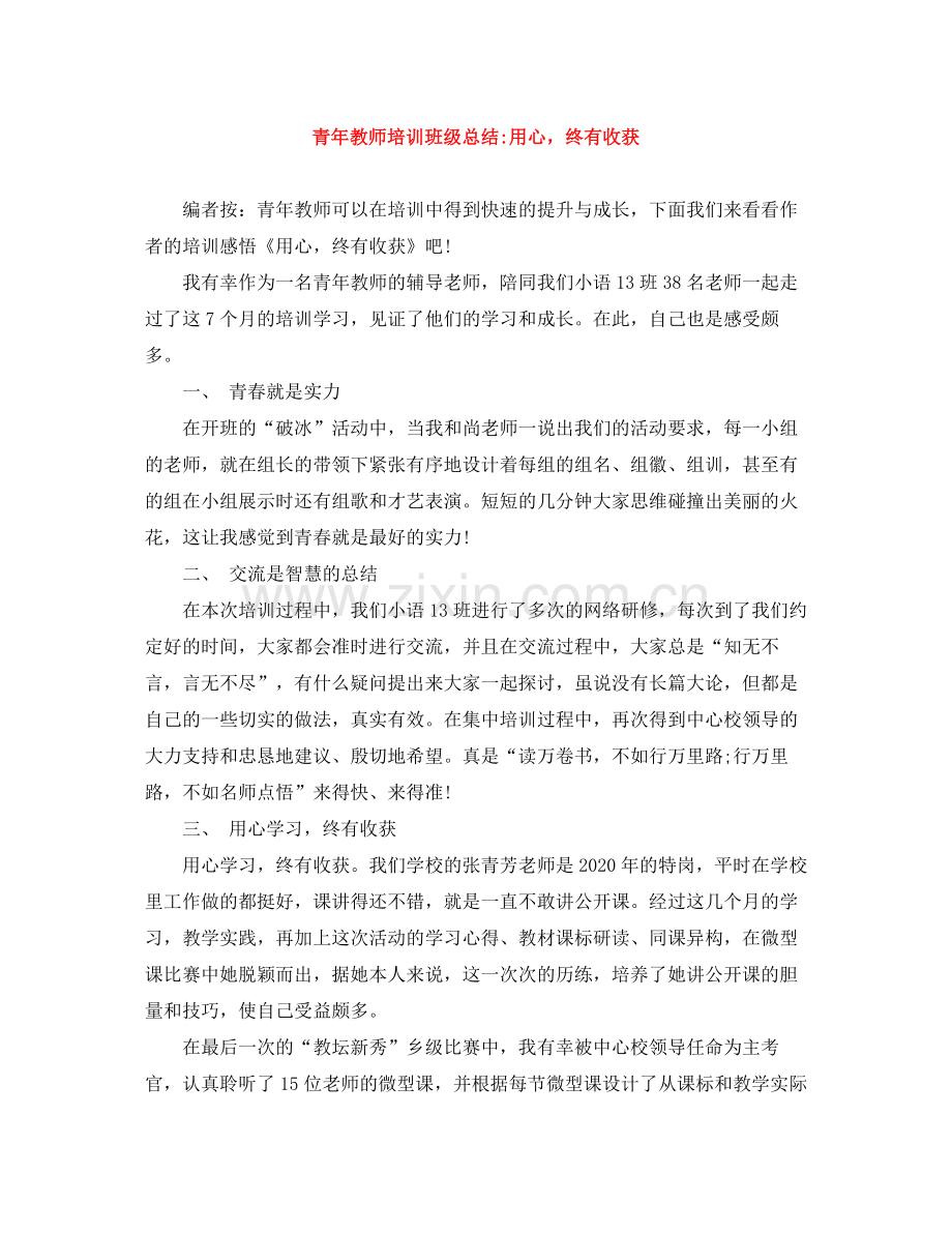 青年教师培训班级总结用心终有收获.docx_第1页